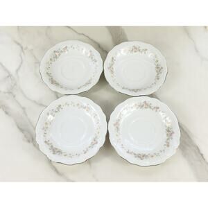 Johann Haviland Floral Splendor Saucers 6 1/4" Silver Trim 80s Germany x4 Vtg